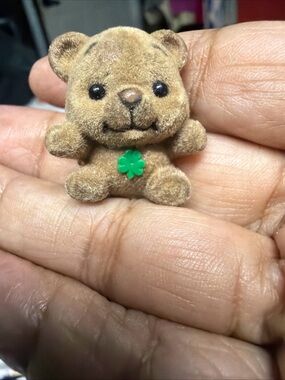 Brown Plush Tiny Teddy with Green Clover Accent - Small  pin